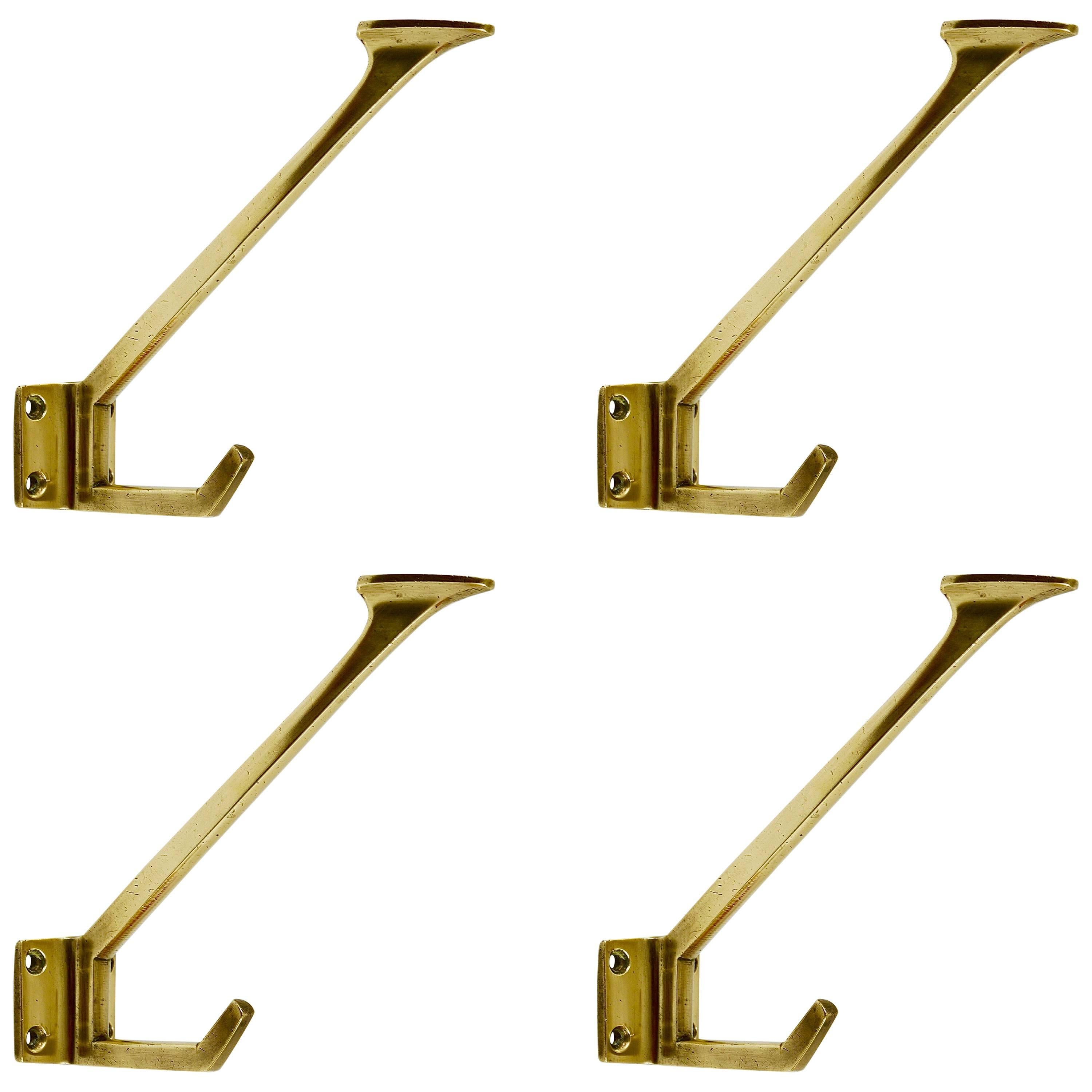 Up to Four Handcrafted Art Nouveau Brass Wall Hooks, Austria, circa 1910