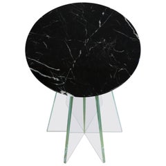 Atlas Side Table, Contemporary Glass and Nero Marquina Marble Accent Table