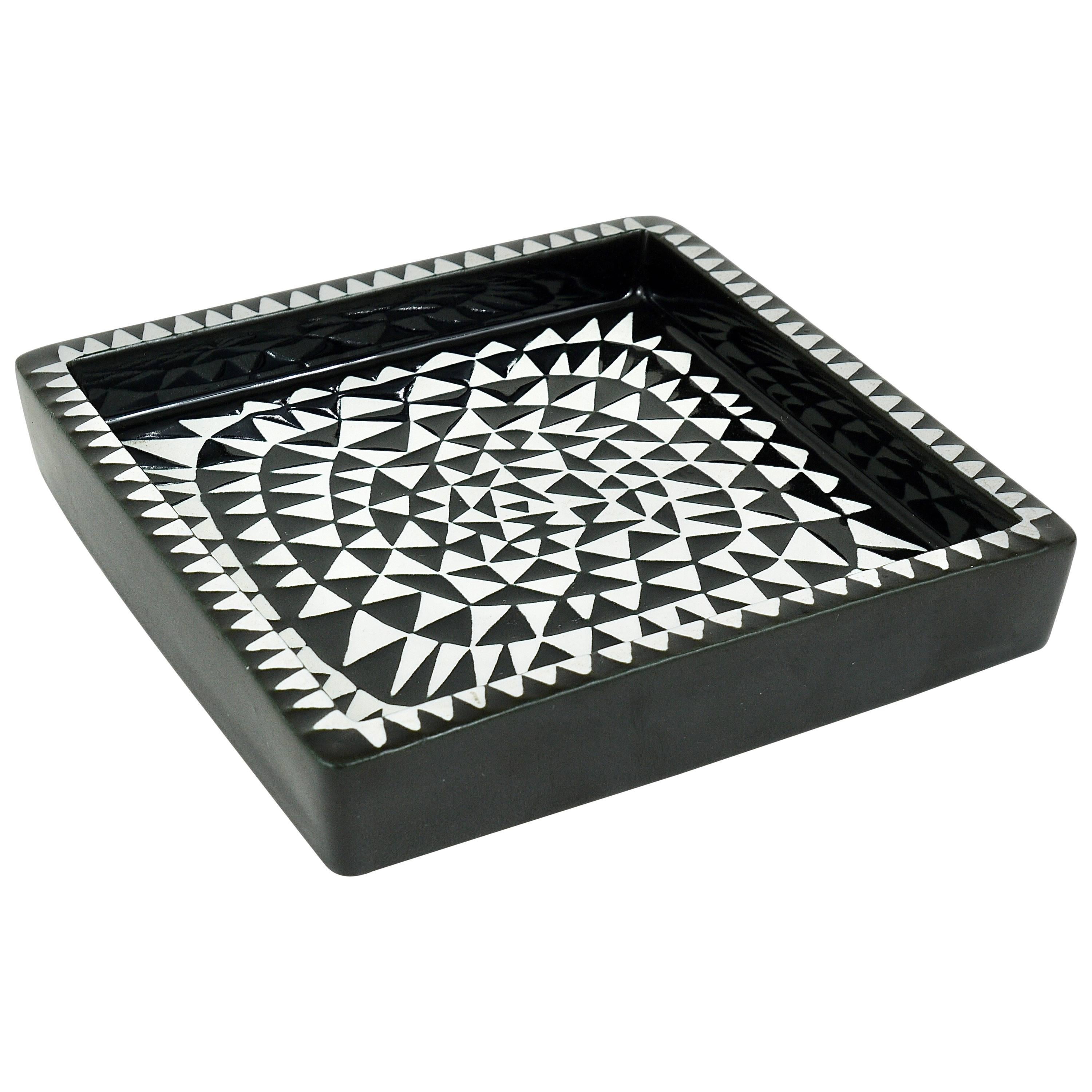 Black White Domino Ceramic Plate by Stig Lindberg for Gustavsberg Sweden, 1950s