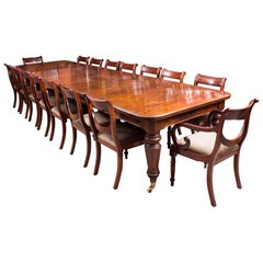 Antique Victorian Flame Mahogany Extending Dining Table and 16 Chairs