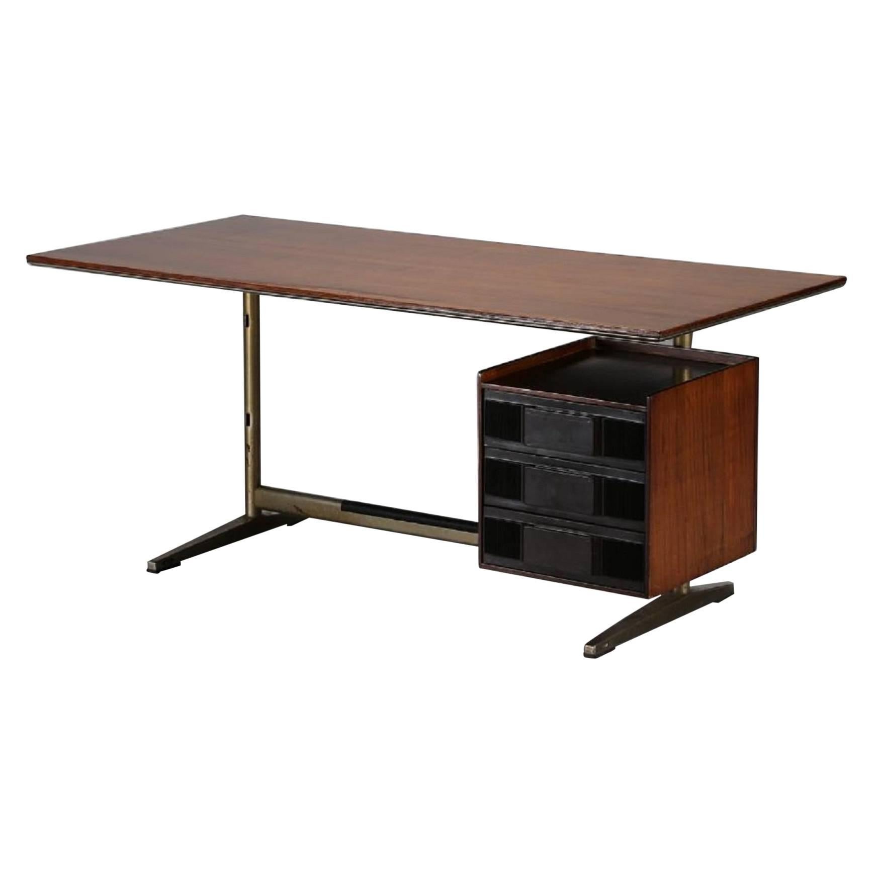 Gio Ponti Mahogamy Desk for Pirelly Tower Produced by Rima Padova Italy, 1961 For Sale