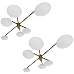 Fantastic Pair of Six Opalines Angelo Lelli Ceiling Lamp 4