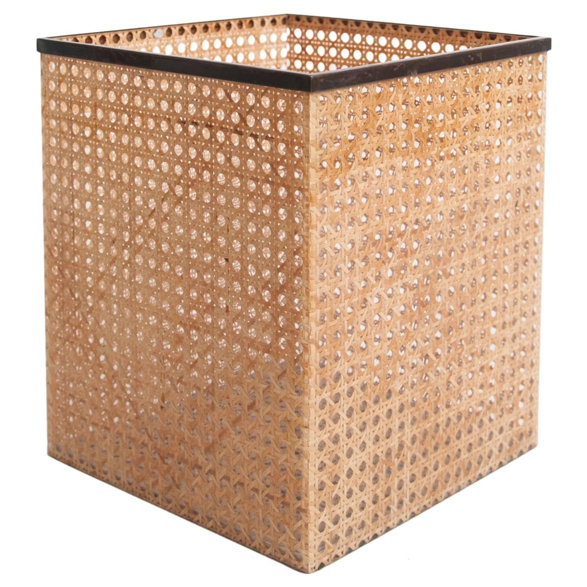 1970s Christian Dior Home Attributed Lucite and Cane Wastepaper Basket
