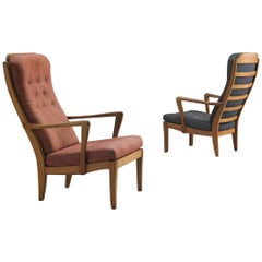 Carl Malmsten Set of Two 'Mabulator' Chairs with Original Grey and Red Fabric