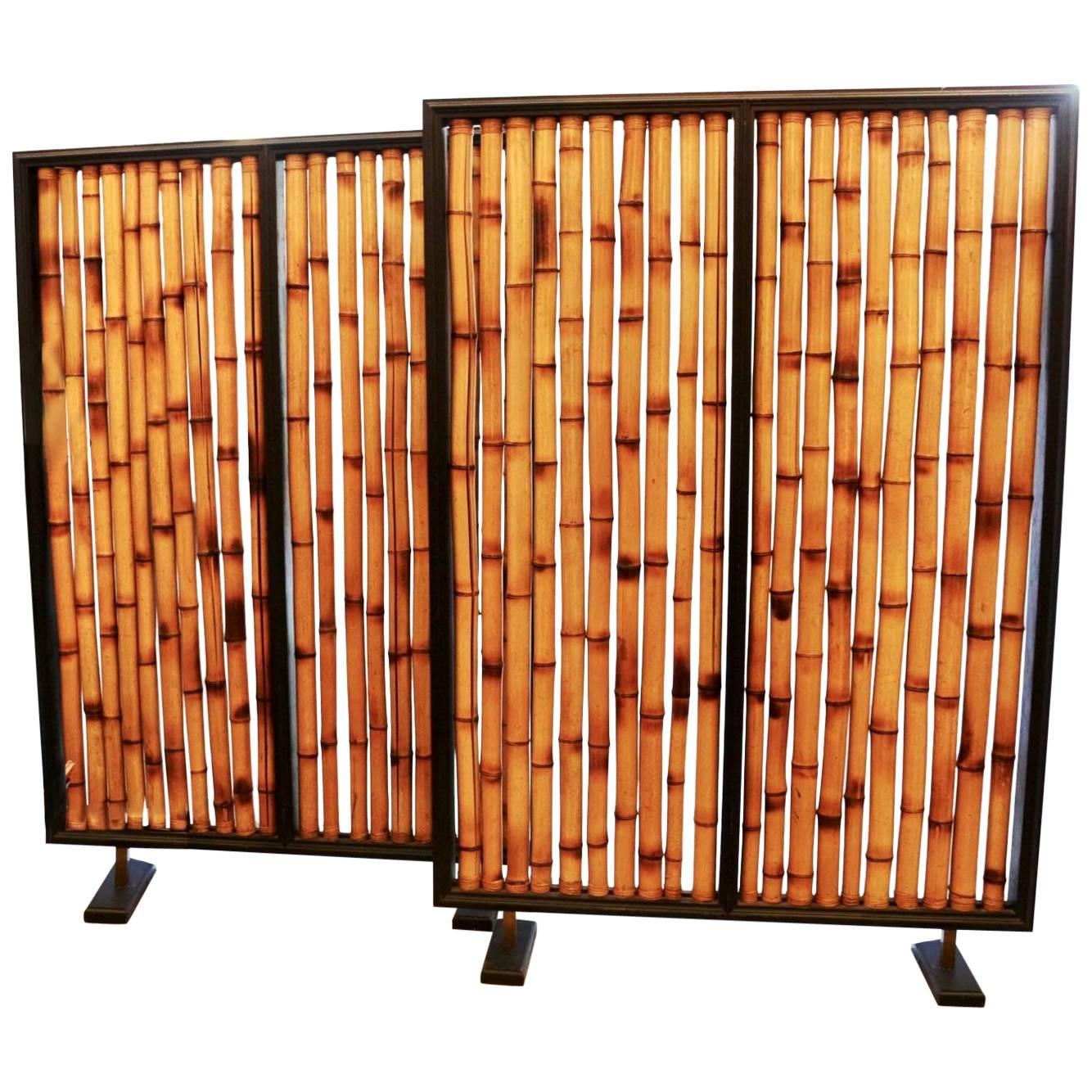 Pair of Bamboo Screens Room Dividers Attributed to Slavik, France, 1970s