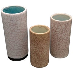 Set of Three 1960s White Ceramic Cylinder Vases by Groeneveldt, Netherlands