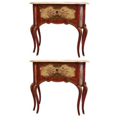 Decorative Pair of Polychrome Italian Commodes, Bedside Tables