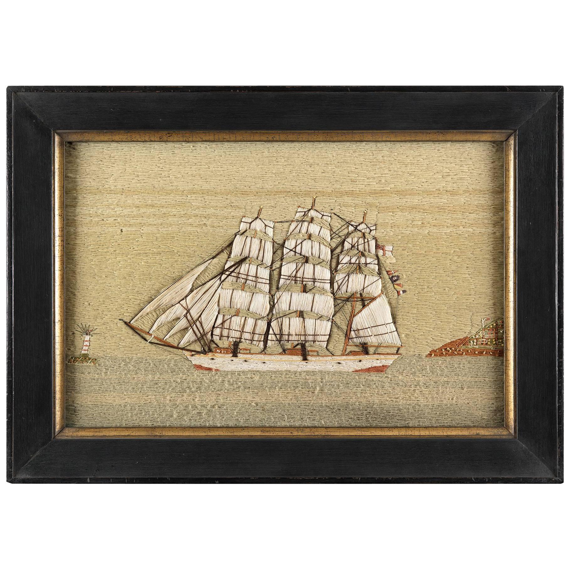 White Hulled Sailing Ship in Full Sail For Sale