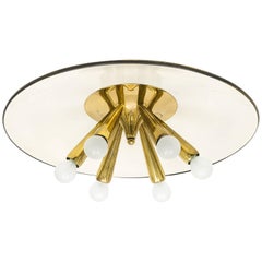 Six-Arm Brass and Lacquered Saucer Flush Mount, 1950s 9