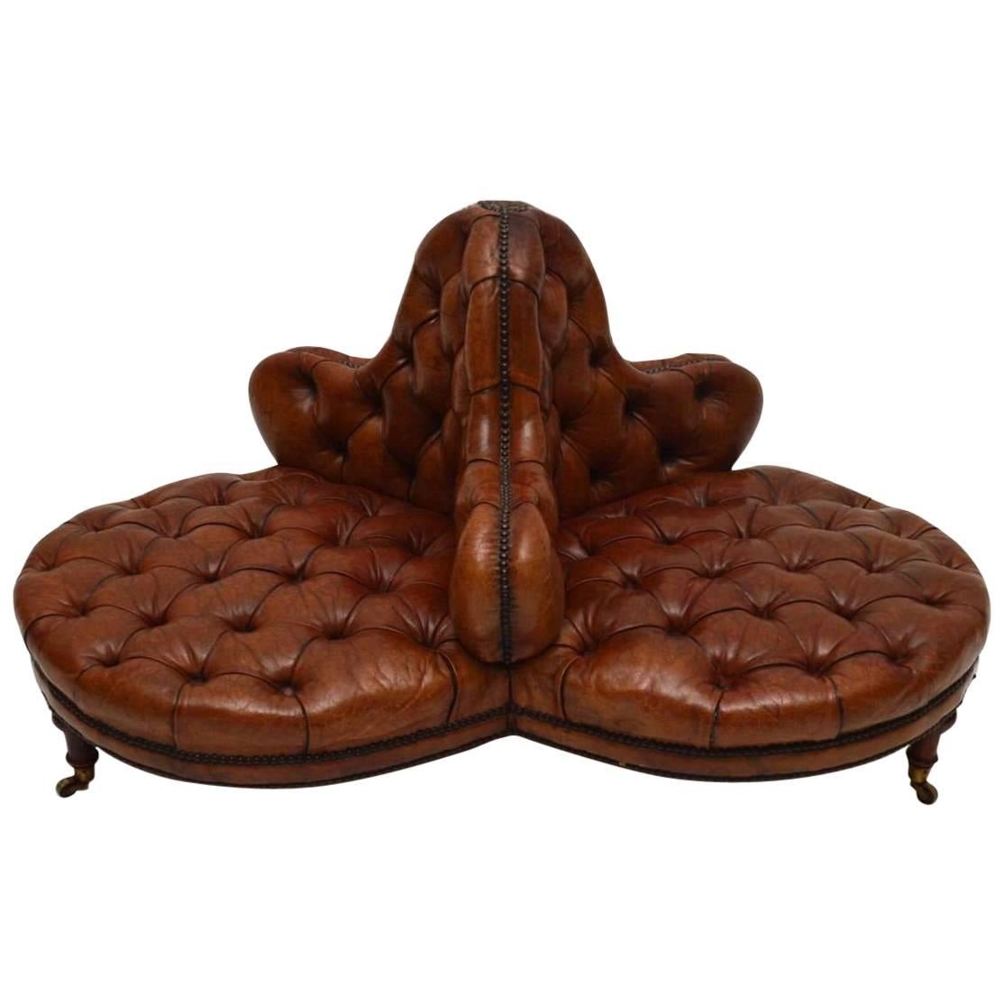 Antique Victorian Leather Conversation Sofa