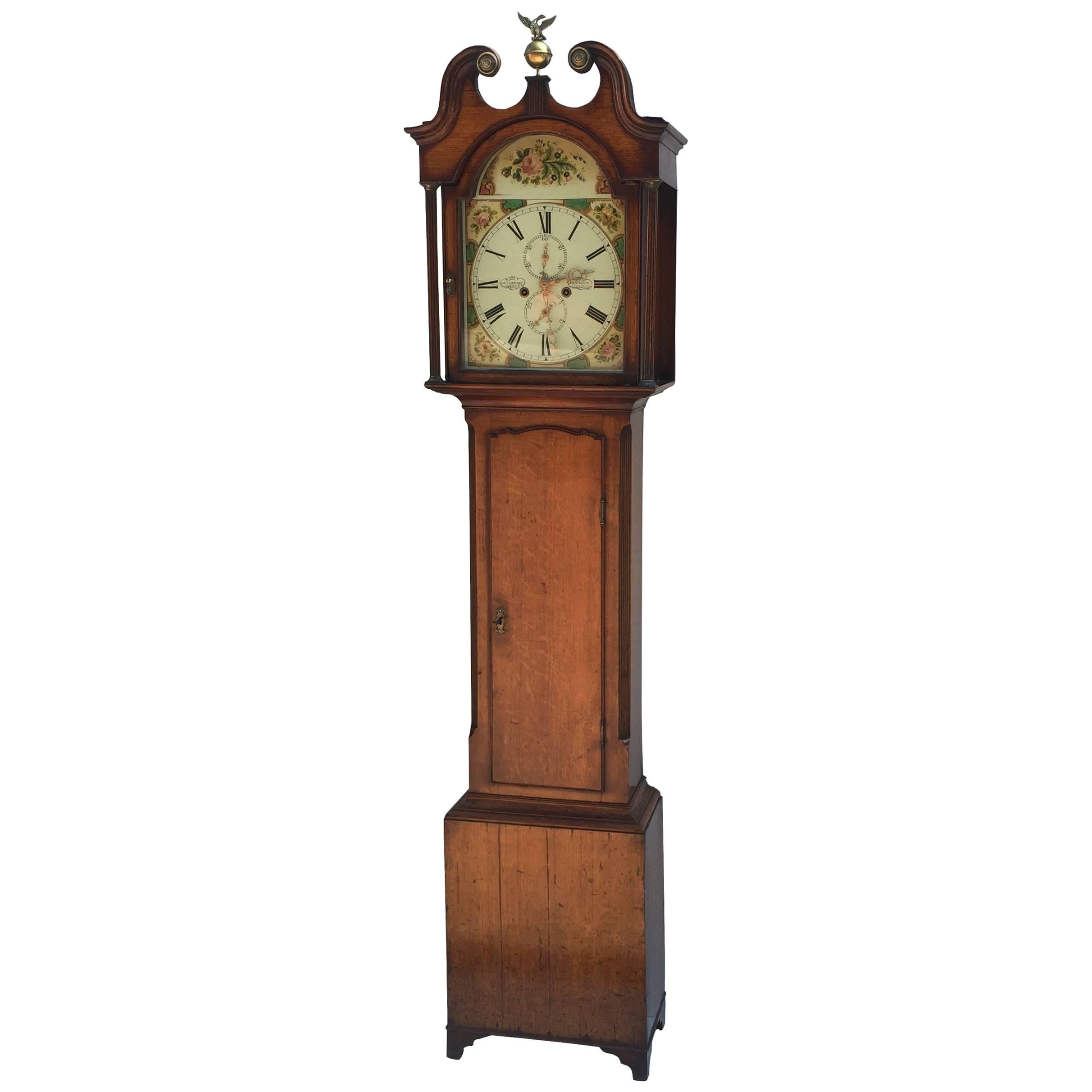 Scottish Antique George III Oak Grandfather Clock, circa 1820 For Sale