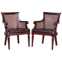 Pair of Mahogany British Colonial Caned Back Armchairs
