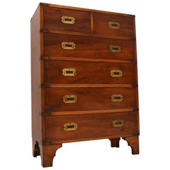 Antique Campaign Style Yew Wood Chest of Drawers 8