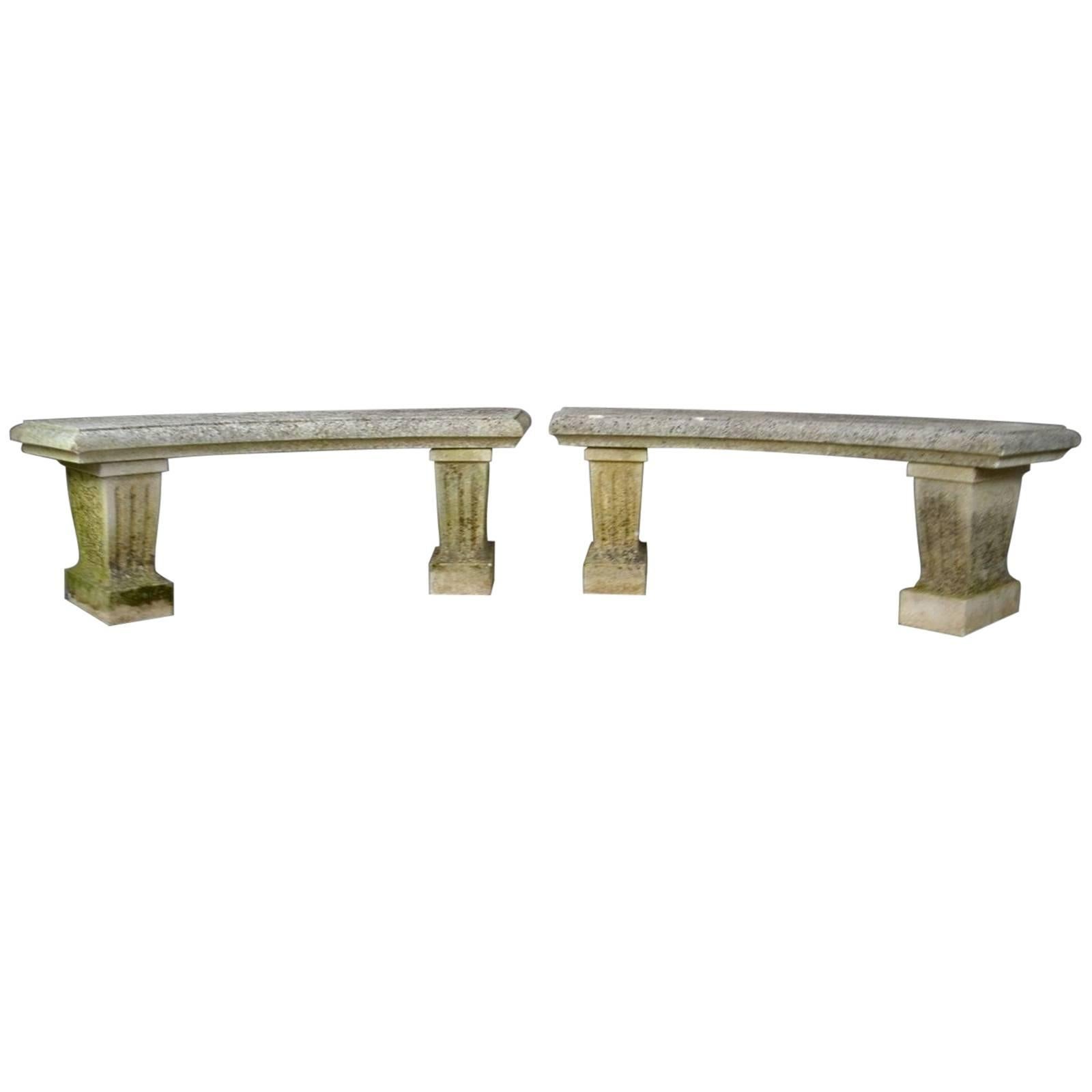 Pair of Cast Stone Garden Benches For Sale