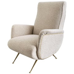 Italian Mid-Century Lounge Chair with Brass Legs in the Style of Marco Zanuso