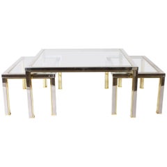 Set of Three Brass and Nickel Nesting Coffee Tables in the Style of Romeo Rega