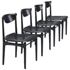 Vintage Matteo Grassi Set of Four Black Leather Dining Chairs
