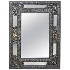 19th Century French Embossed Brass Baroque Mirror