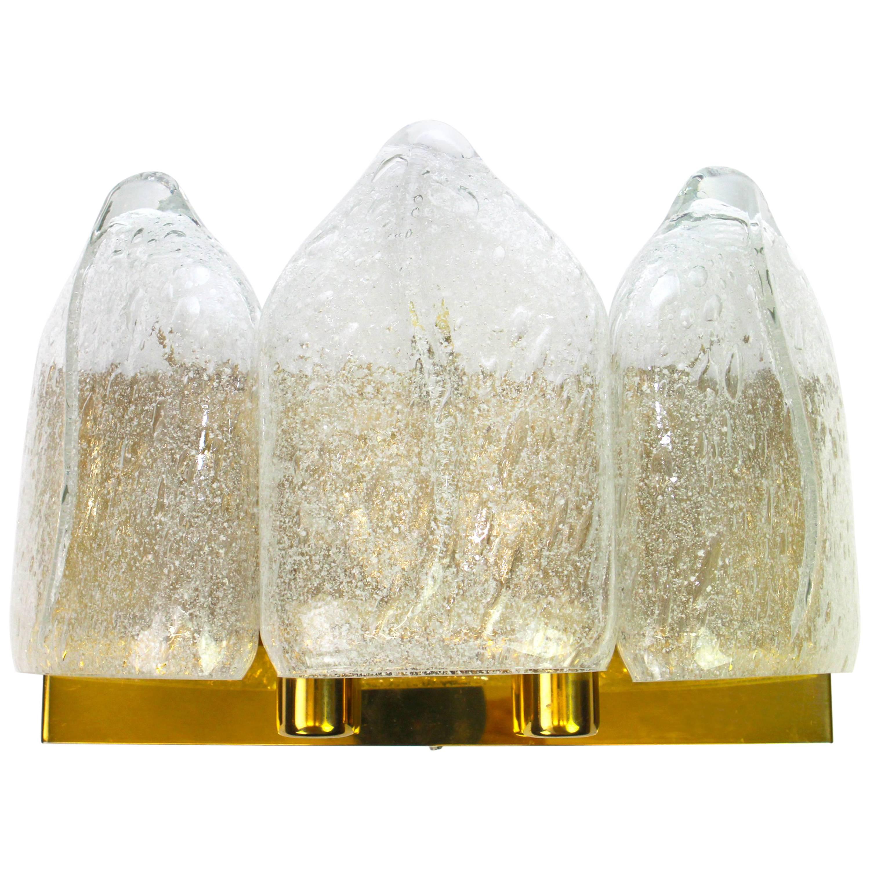 Pair of Large Murano Ice Glass Wall Sconces by Doria, Germany, 1960s