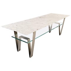 Zaza Table, Contemporary Carrara Marble, Stainless Steel and Glass Coffee Table