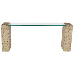 Mid-Century Modern Cut White Coral and Glass Console Table or Desk After Sirmos