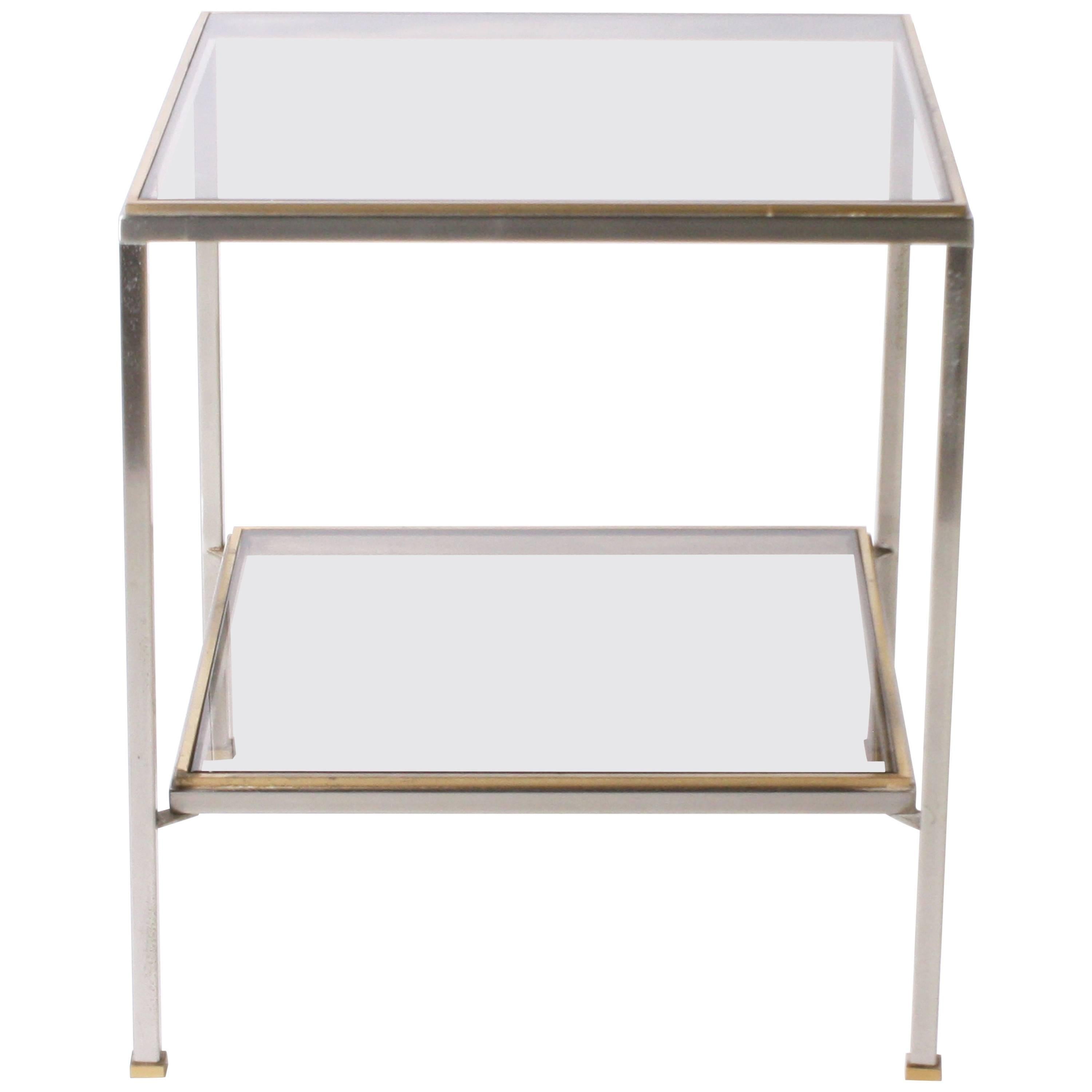 Nickel and Brass Cigarette Table with Glass Shelves, circa 1970