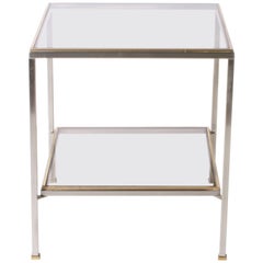 Nickel and Brass Cigarette Table with Glass Shelves, circa 1970
