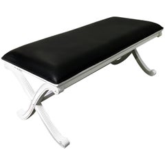 Maison Jansen Style White Lacquered Leather Bench 4