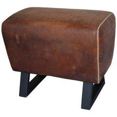 Bench Made from Vintage Leather Gym Gymnastic Pommel Goat; Steel Bracket Legs