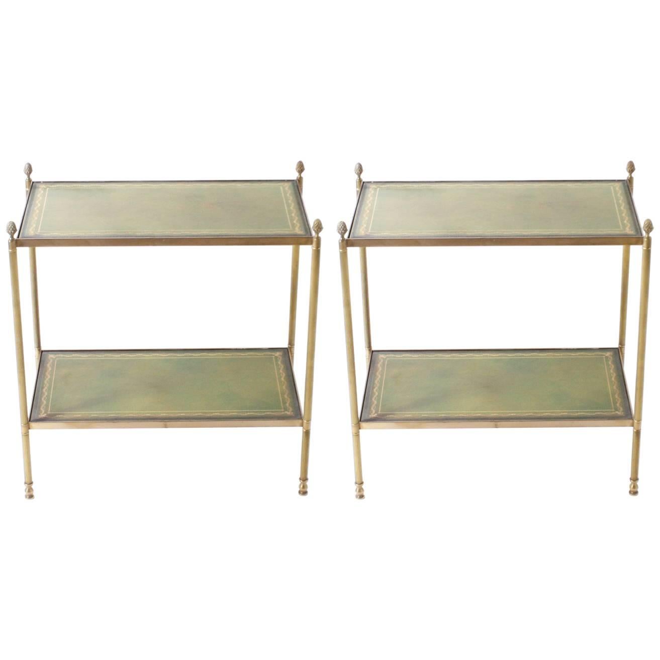 Pair of Side Tables with Green Leather Tops in the Style of Jansen, circa 1940