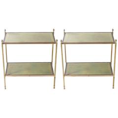 Pair of Side Tables with Green Leather Tops in the Style of Jansen, circa 1940