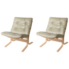 Pair of Wood Chairs with Original Leather in the Style of Ingmar Relling 9