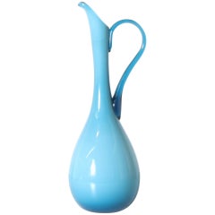 Turquoise Murano opaline White Cased Glass Pitcher, circa 1940