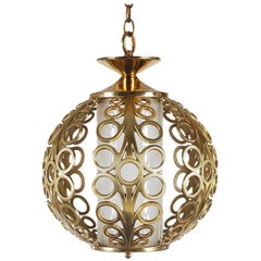 Retro Hollywood Regency Brass Ring Pendant Hanging Lamp