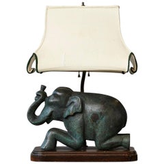 Vintage Patinated Metal Recumbent Indian Elephant form Table Lamp