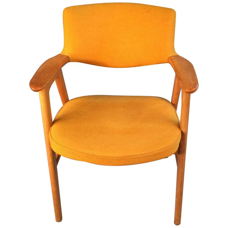 1950s Erik Kirkegaard Elbow Chair In Oak And Yellow Fabric Høng 1950s Erik Kirkegaard Elbow Chair In Oak And Yellow Fabric Høng Stolefabrik For