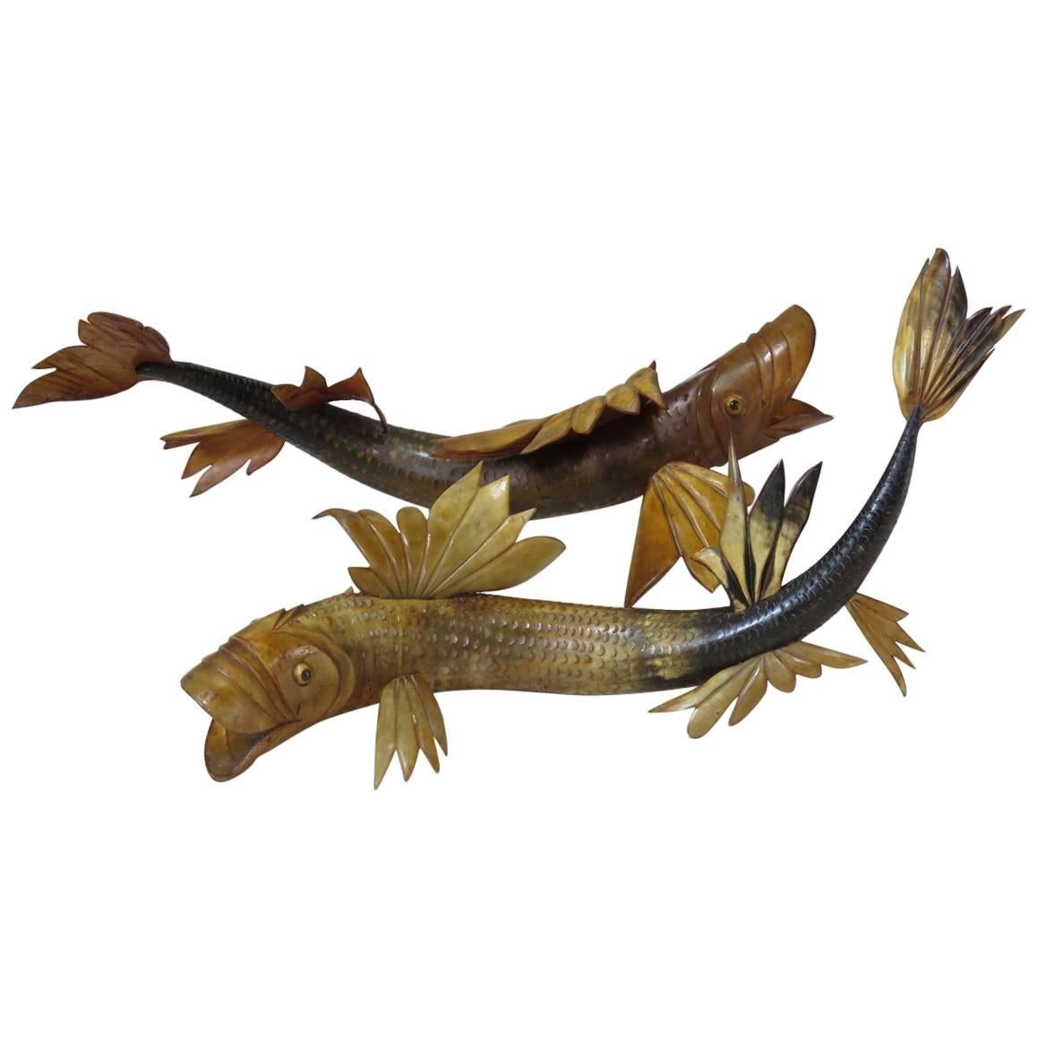Pair of Bull Horn Fish Sculptures, France, circa 1960s For Sale