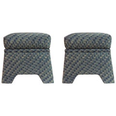 Pair of Vintage Stools Covered in Vintage Batik Indigo Textile 1