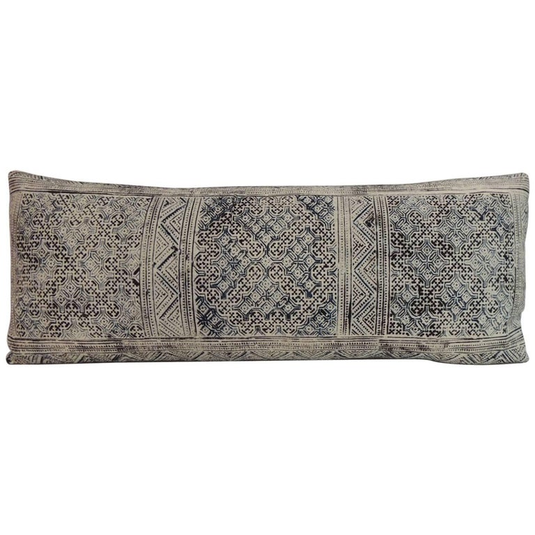 Vintage Hill Tribe Indigo Batik Long Bolster Decorative Pillow For Sale at 1stdibs