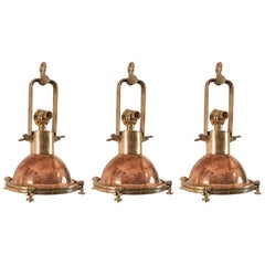 Retro Set of Petite Copper and Brass Nautical Pendant Lights