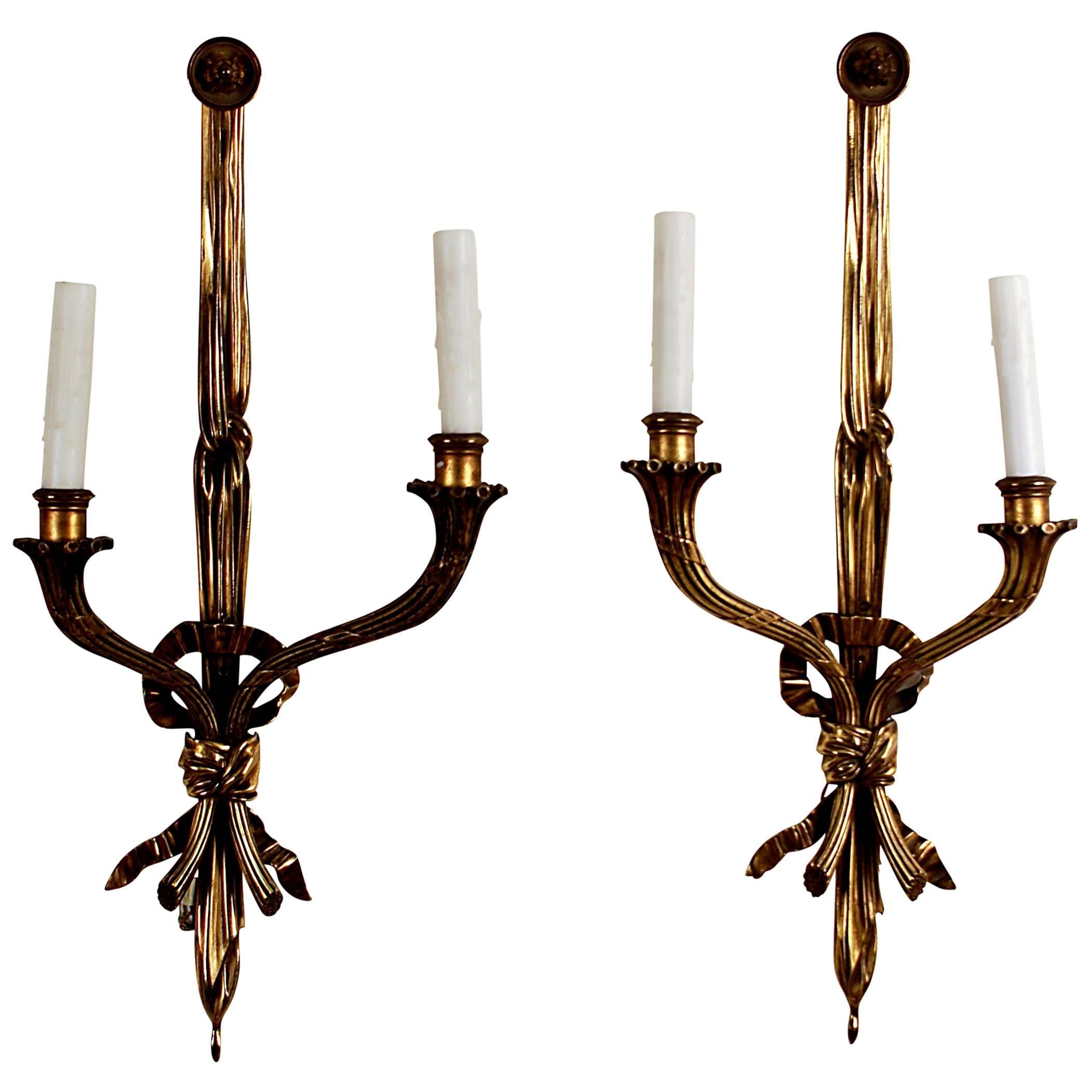 French Louis XVI Style Gilt Bronze Sconces Wired for Lighting, circa 1870