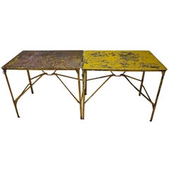 Pair of French Early 20th Century Painted Yellow Iron Folding Tables