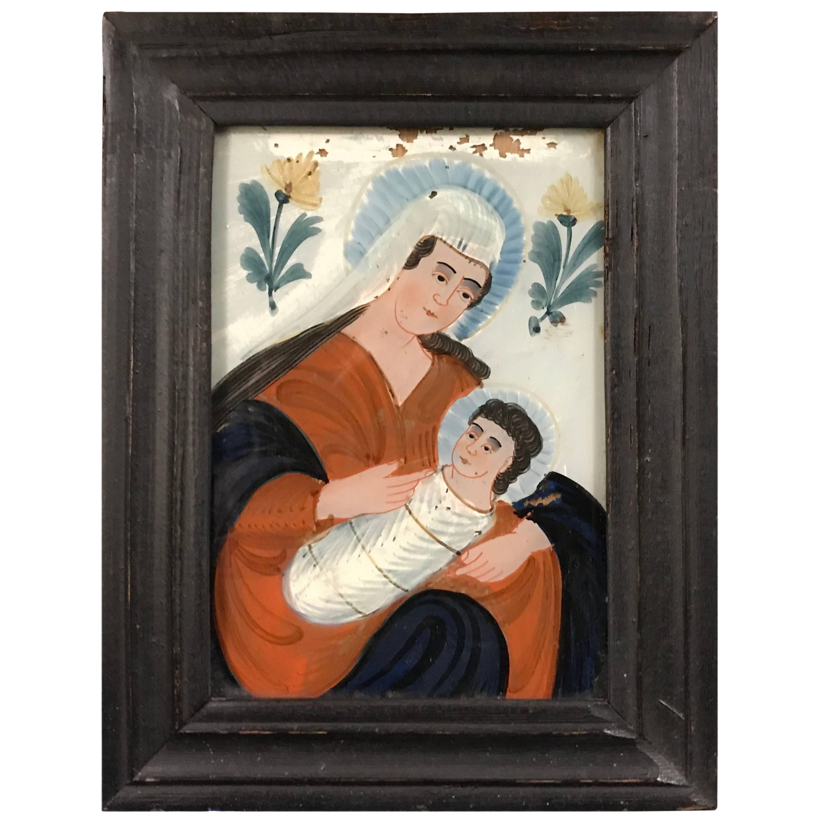 Madonna and Child Reverse Glass Painting, Germany