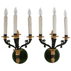 Pair of Bronze and Gilt Bronze Sconces French Empire Style, circa 1920