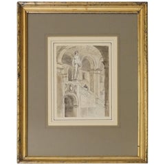 Drawing architectural Grand Tour au fusain et à l'aquarelle, vers 1800