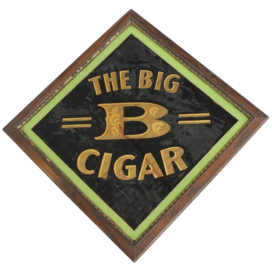 Early 20th Century American Reverse Painted Glass Sign "The Big B Cigar" For Sale
