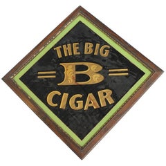 Early 20th Century American Reverse Painted Glass Sign "The Big B Cigar"