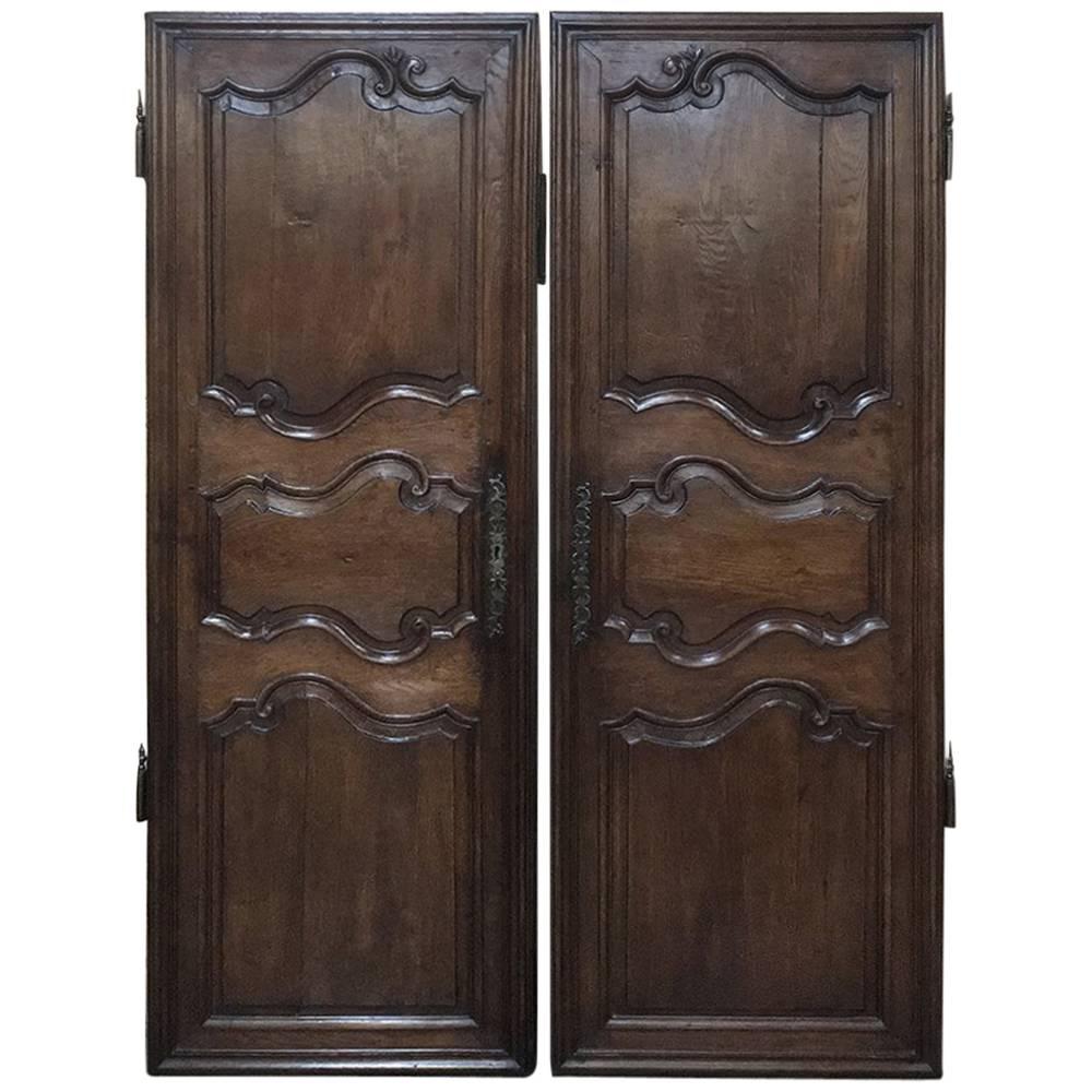 Pair of 18th Century Country French Oak Armoire Doors, Plaquards