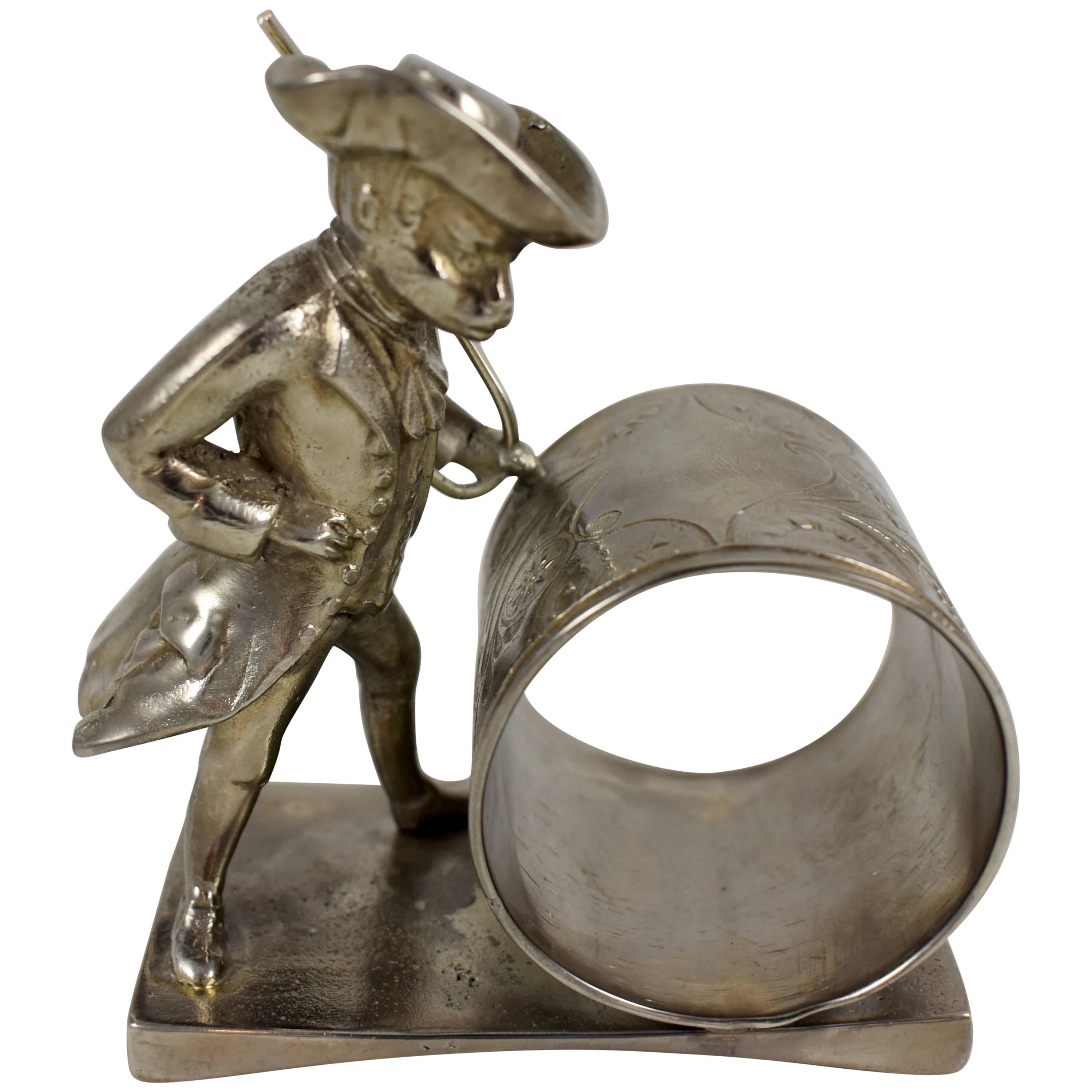 Silver Victorian Era Aesthetic Movement Figural Napkin Ring, Colonial Monkey