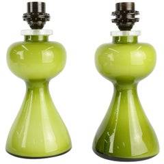 Striking Pair of Swedish Green Glass Lamps Per-Olof Strom for Alsterfors